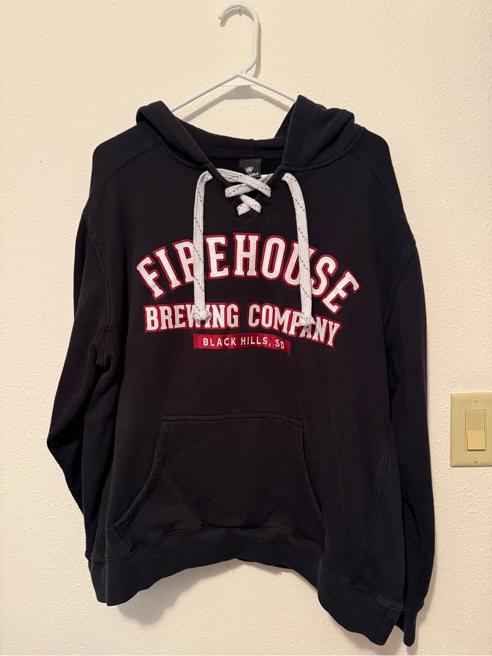 Top of the World Black Hoodie with White Drawstrings